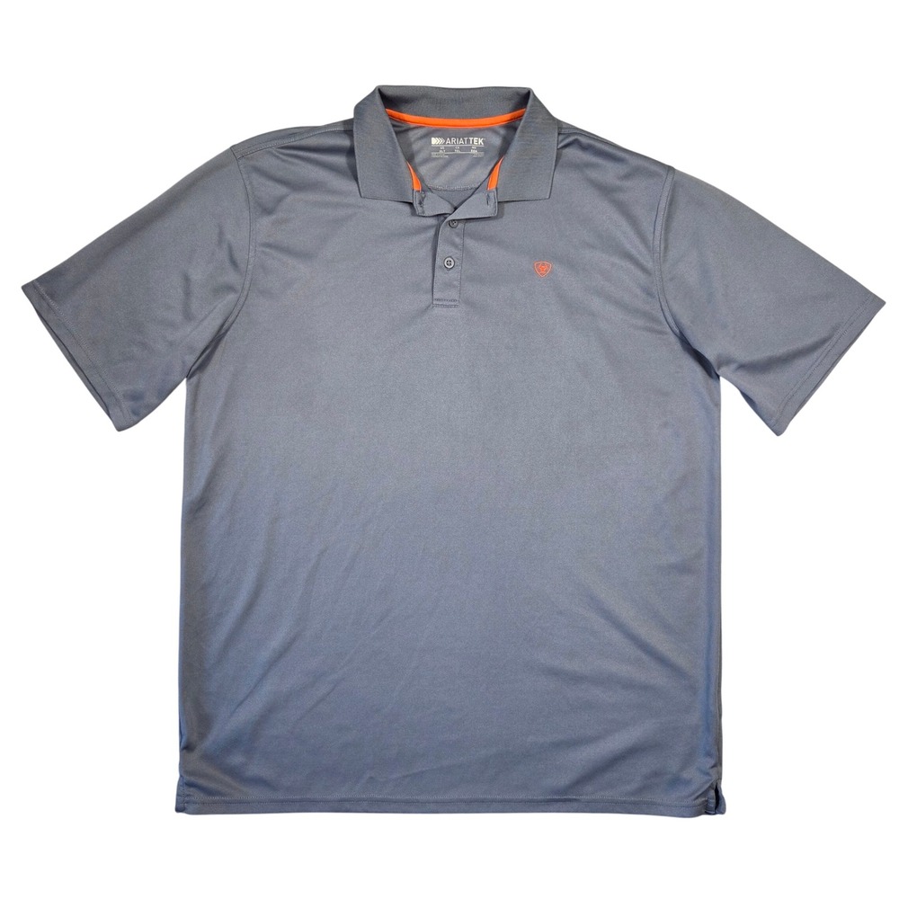 Ariat Tek Mens‎ Polo Shirt Gray XLT Short Sleeve Performance Golf Western Cowboy